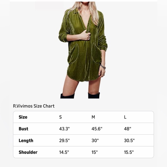 Large r. Vivimos Womens Velvet Long Sleeve Pocket Casual Mini Shirt Dress green - Picture 5 of 14